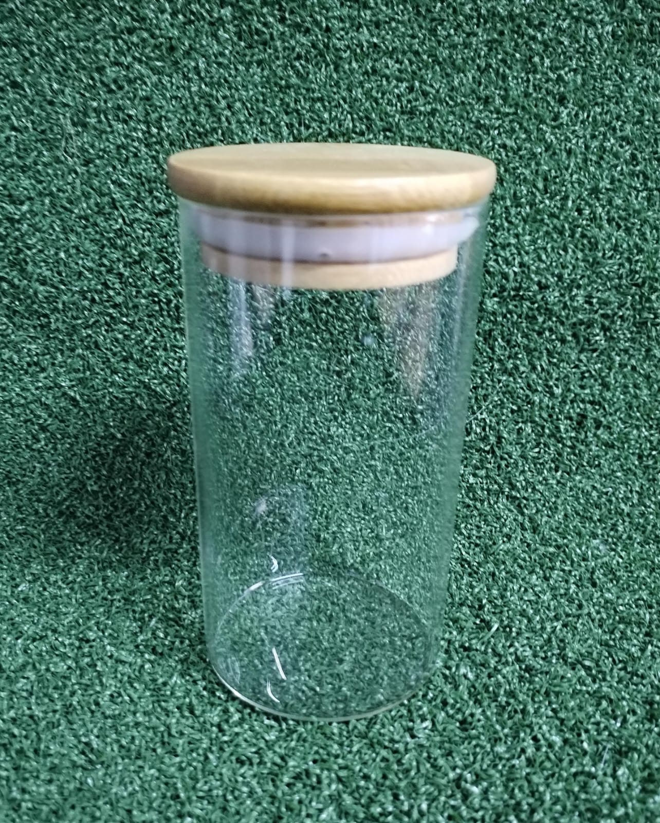 Vaso Vidrio - Clear c/Tapa Madera 6cmx12cm - 350ml