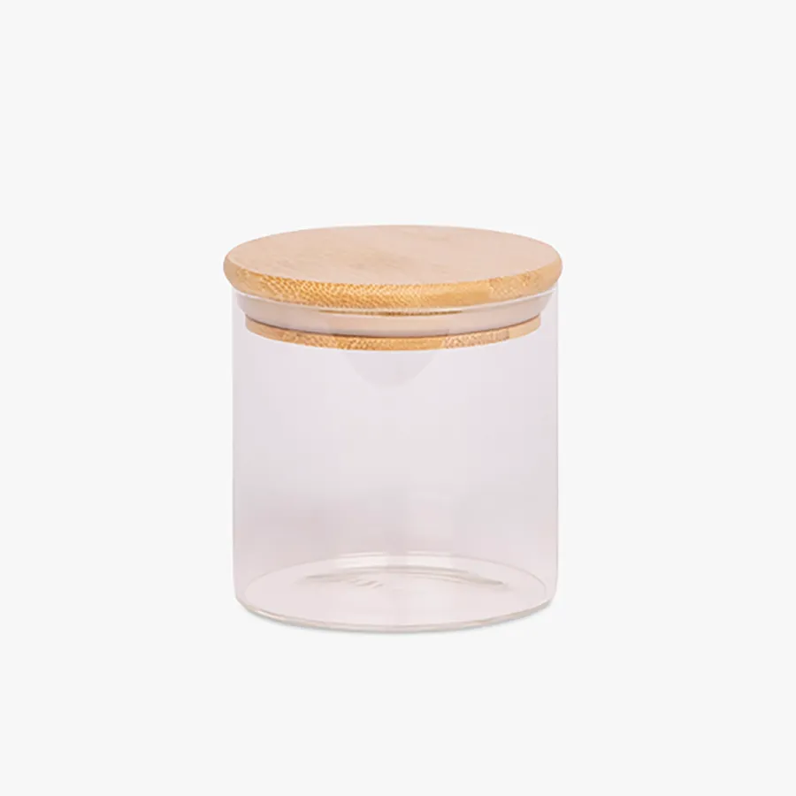 Vaso Vidrio - Clear c/Tapa Madera 6cmx8cm - 220ml