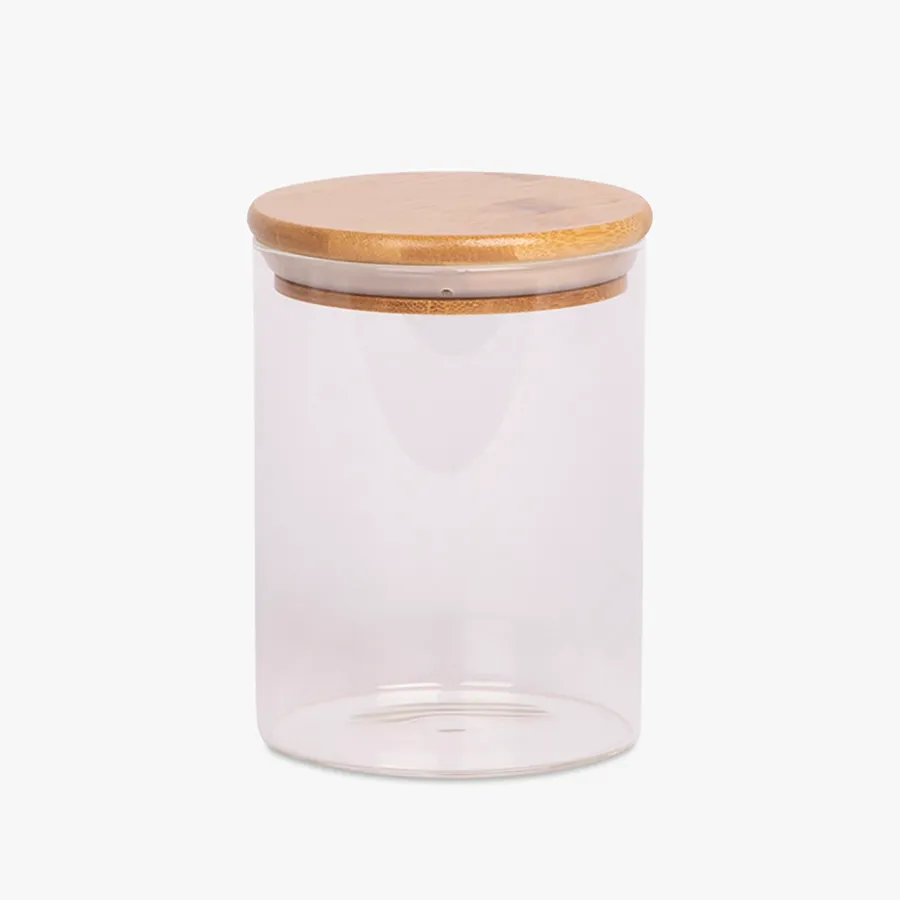Vaso Vidrio - Clear c/Tapa Madera 8cmx10cm - 500ml