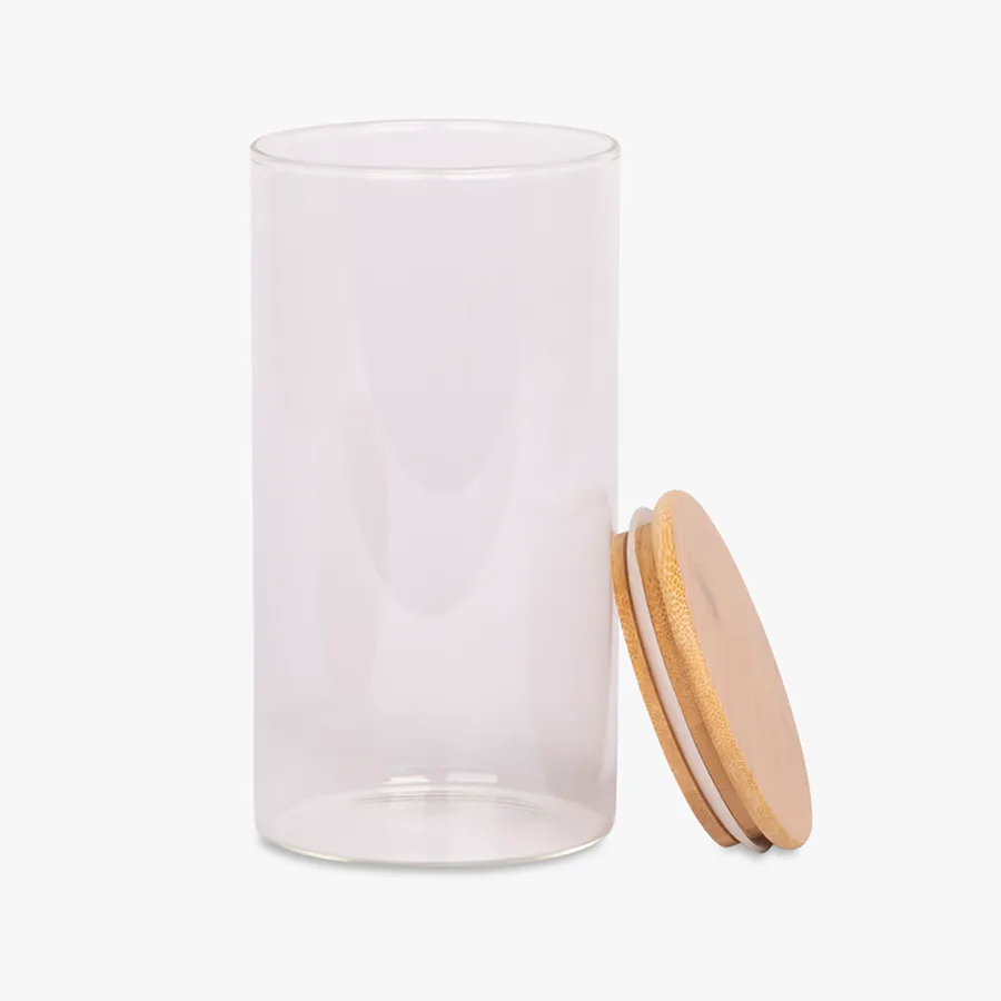 Vaso Vidrio - Clear c/Tapa Madera 8x15cm - Image 2